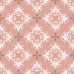 White and peach damask vintage oriental vector classic pattern. Seamless abstract pattern with repeating elements. Design for curtains, carpet, tiles, and ceramic pottery.