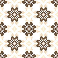 Brown and cream background, classic traditional damask vintage ornament, seamless pattern, vector illustration. Design for curtains, carpets, tiles, ceramic pottery, and clothing. 