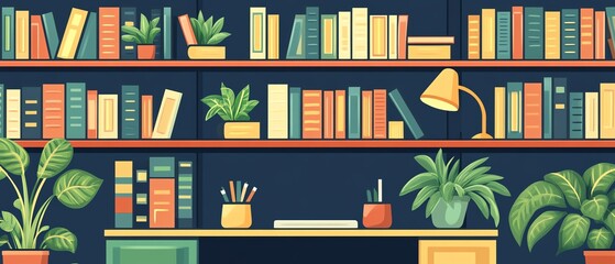 Obraz premium Cozy reading nook with books and plants.