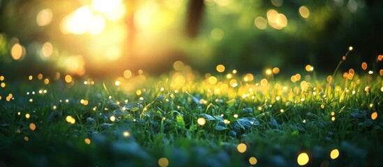 Golden Sunlight Filtering Through Lush Green Grass.