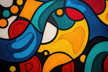 Abstract mural art with flowing vibrant curves and bold geometric patterns