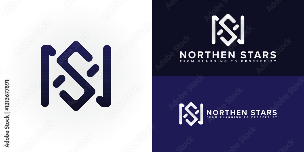 Poster the dynamic logo design features the initials n and s creatively intertwined, creating a unique and 