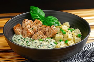 Delicious pan-seared pork tenderloin with creamy spinach and potato gratin