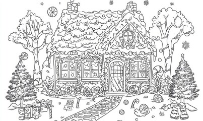 Fototapeta premium Gingerbread House Winter Wonderland Coloring Page