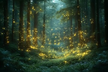 Obraz premium Enchanting Firefly Forest at Night.