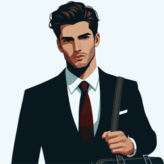 vector image of a handsome man wearing a black suit