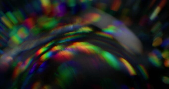 Blur rainbow lens. Strobe effect. Bright overflows color festive luminosity turning source light. Rounded distortion vision. Extinction rays illumination.