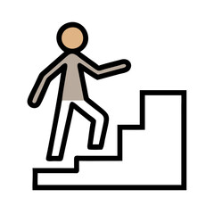 Progressive Figure Climbing Stairs Icon in Brown and Gray for Success Motivation