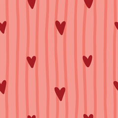 Hand drawn seamless pattern with stripes and hearts. Hand drawn pattern. Love romantic theme. Vector abstract texture great for design, postcards, Valentine's Day, Mother's Day, textiles, wallpapers, 