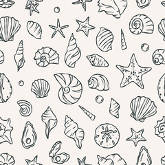 Hand drawn whimsical shells background