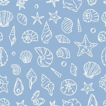 Hand drawn whimsical seashell background