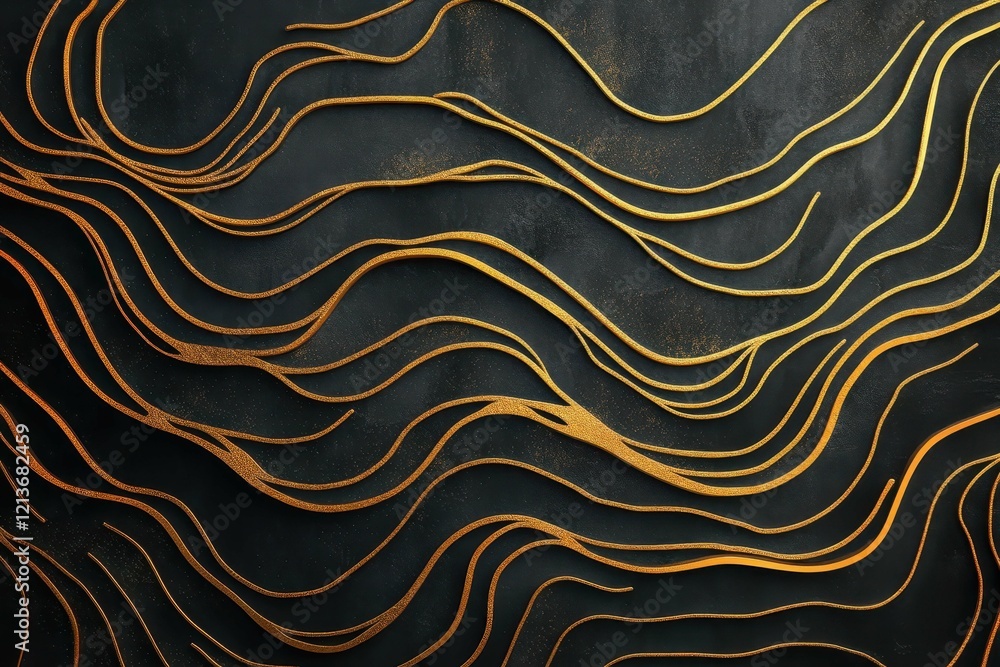 Poster elegant golden wave patterns create a striking contrast against a dark textured background in this c