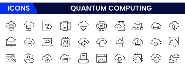 Quantum computing icons set. style icons with various colors. For signs, symbols, web design, or web graphics.