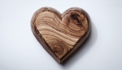 "Natural Beauty: Wooden Heart with Rich Grain Patterns on White Surface"