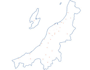 新潟県　地図　白　斑点　イラスト