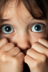 Child expressing anxiety during a fearful moment, capturing the essence of childhood fears and phobias through wide eyes and clenched fists