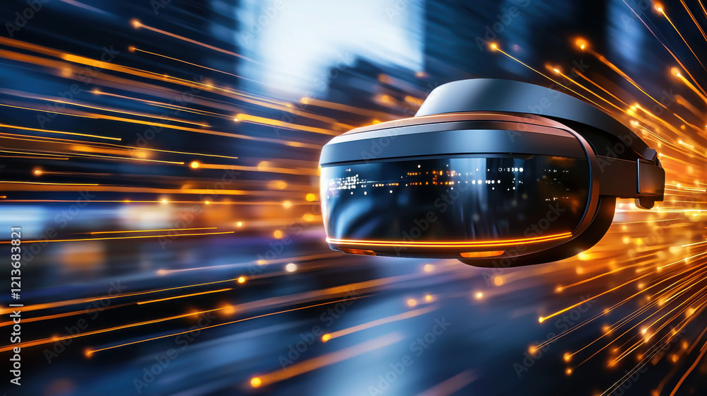 Aufkleber futuristic virtual reality headset with dynamic light trails, symbolizing advanced technology and im
