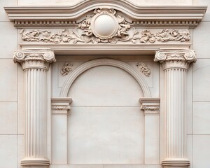 Obraz premium Grand stone arch framing the entrance to a luxury bank, with intricate engravings and marble detailing