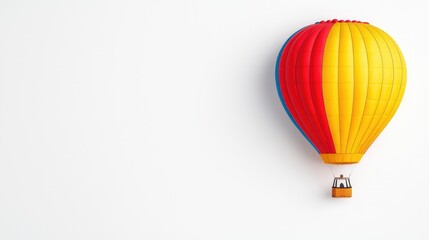 Fototapeta premium Colorful hot air balloon floats against white background, travel concept