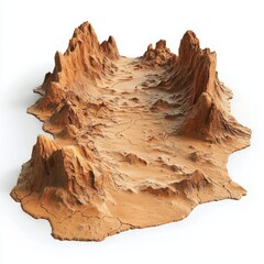 Mountainous terrain model studio 3d render desert environment aerial view geographical concept