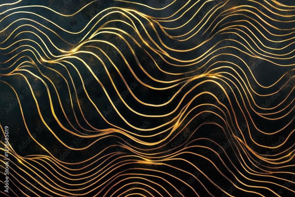 Poster abstract golden wave patterns on a dark background create a sense of movement and elegance in a mode