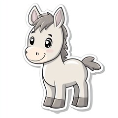 Cute gray donkey cartoon standing on a white background, for children's book illustrations