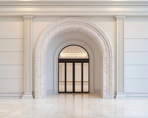 Fototapeta premium Luxury bank with an elegant entryway featuring a curved canopy and marble detailing