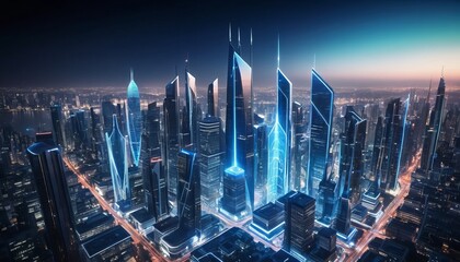 dubai skyline glowing with futuristic digital networks and technological advancements