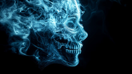 Fototapeta premium Ethereal Skull: A Blue Smoke Abstract Masterpiece