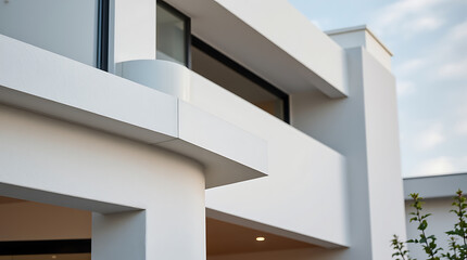 Obraz premium Modern White House Exterior: Minimalist Architectural Design and Contemporary Home Structure