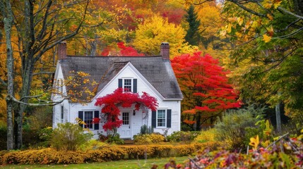 Scenic Autumn Landscape in New England Featuring Vibrant Colors