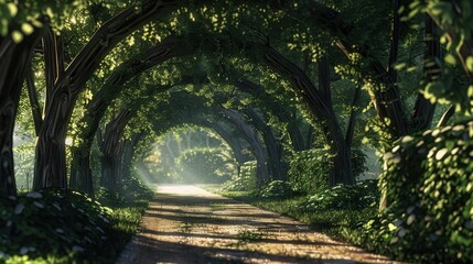 Serene Avenue with Canopy of Intertwining Branches