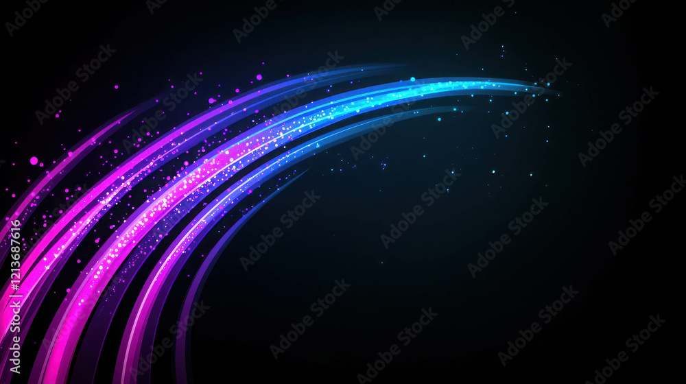 Poster radiant curving lines glowing softly with colorful splashes on a dark background