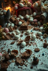 Cracked Eggshells, Chocolate Delights: A Darkly Romantic Easter Still Life