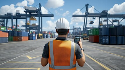 Monitoring cargo operations shipping port professional activity industrial environment side view logistics management