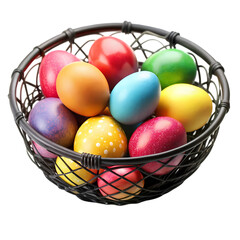 Naklejka premium Set easter eggs in a black basket