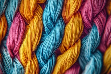 Vibrant threads intertwine in colorful patterns at a textile studio during daylight hours