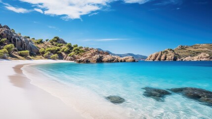 Fototapeta premium secluded paradise beach with turquoise water and rocky coastline