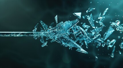 Stylized Arrow Made of Shattered Glass Pieces in Motion