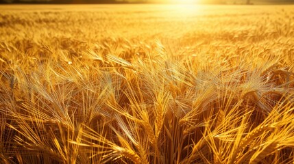 Golden Wheat Field Under Sunlit Horizon at Dusk