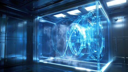 Futuristic Teleportation Chamber with Transparent Walls and Effects