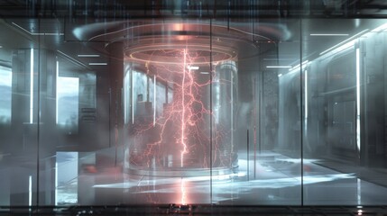 Futuristic Teleportation Chamber with Transparent Walls and Energy
