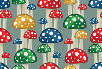 Seamless background with color forest mushrooms.
