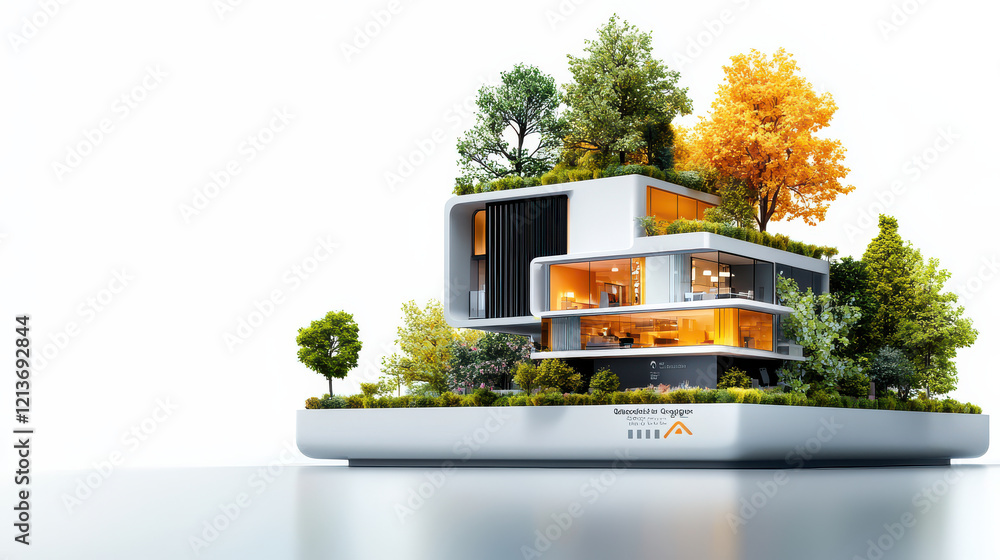 Aufkleber modern smart city building design featuring greenery and innovative architecture, showcasing blend of nature and technology