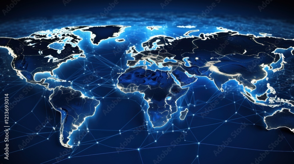 Poster global network connection world map