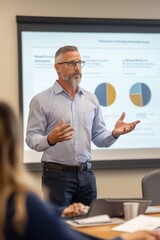 The CFO delivering a financial summary with a detailed presentation. The slides include, Generative AI