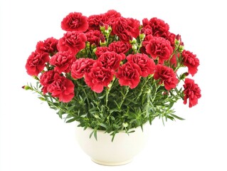 Red carnations in white vase