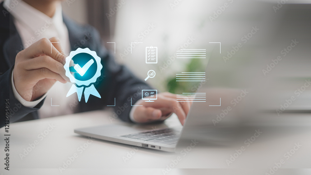 Poster digital checklist and quality verification systems for business success. ensure compliance and effic