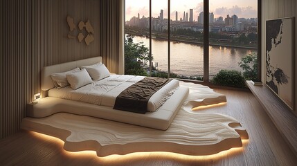 Modern bedroom sunrise city view