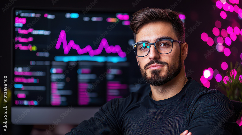 Leinwandbilder digital marketing specialist analyzing ppc ad performance with graphs and data on monitor, showcasin